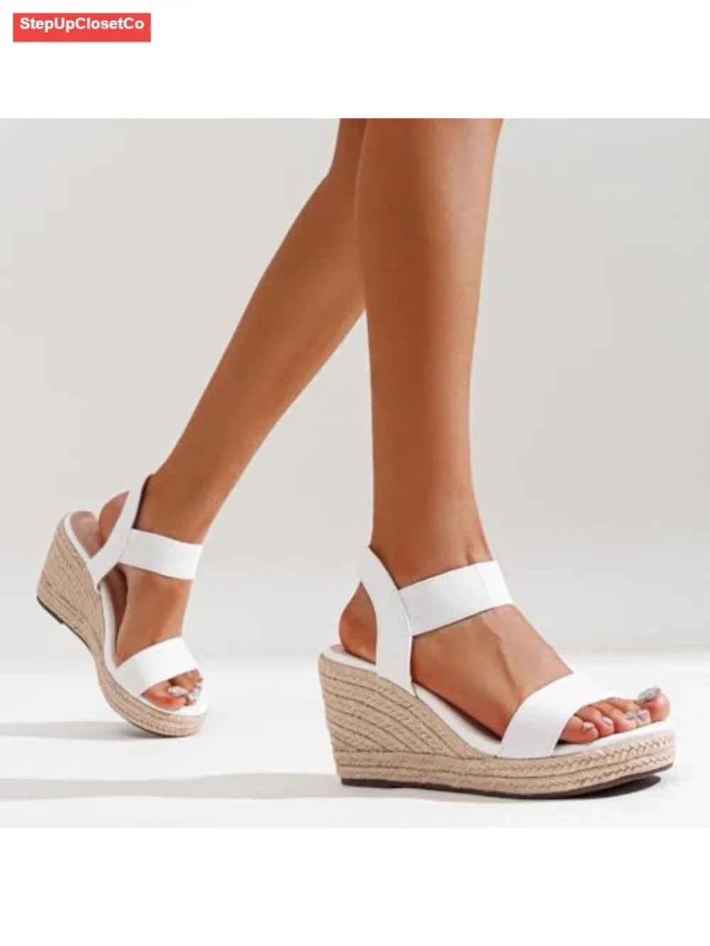 Women's Espadrille Wedge Sandals with Ankle Strap, 3.5 inch Wedge Heel, Open